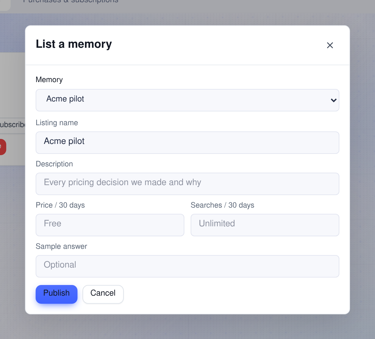 Listing a memory
